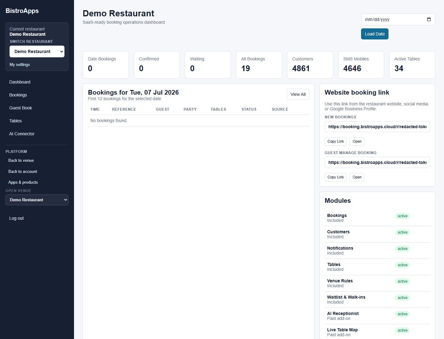 Booking authenticated dashboard preview with private details masked